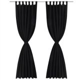 2 cortinas negras de micro satén con trabillas 140 x 245 cm