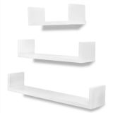 3 estantes de exhibición de pared flotante en forma de U de MDF blanco Almacenamiento de libro / DVD