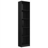 Librería de 5 niveles de aglomerado negro de alto brillo de 40x24x175 cm