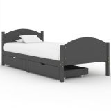 Estructura de cama con 2 cajones madera maciza de pino gris oscuro 100×200 cm individual