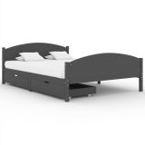 Estructura de cama con 2 cajones de madera maciza de pino gris oscuro 140×200 cm Doble
