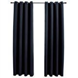 Cortinas opacas con anillas metálicas 2 piezas Negro 140×175 cm