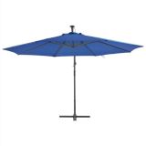 Paraguas voladizo con luces LED Azul celeste 350 cm