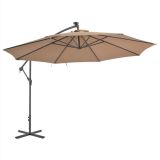 Paraguas voladizo con luces LED y poste de metal 350 cm Taupe
