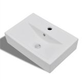 Grifo de lavabo de lavabo de baño de cerámica / Rectangular blanco con orificio de desbordamiento