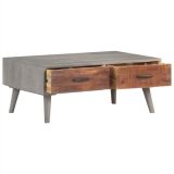 Mesa de centro gris 100x60x40 cm madera maciza de mango en bruto