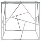 Mesa de centro plateada 55x55x55 cm acero inoxidable y vidrio