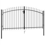 Verja Puerta doble con punta de acero 3×1,5 m Negro