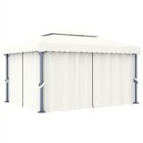 Cenador con cortina y guirnaldas de luces 4×3 m Blanco Crema