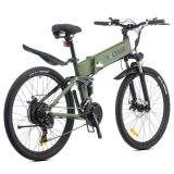 Bicicleta eléctrica KAISDA K1-V Bicicleta de montaña de 26 '' 36V 10.4Ah Batería 250W Motor, Velocidad máxima de 25 km / h, Alcance de 40-70 km – Verde militar