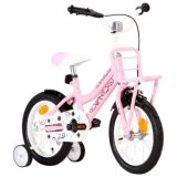 Bicicleta para niños con portabicicletas delantero 14 pulgadas Blanco y Rosa