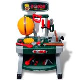 Banco de trabajo de juguete para sala de juegos para niños / niños con herramientas Verde + Gris