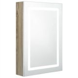 Mueble de baño con espejo LED blanco y roble 50x13x70 cm