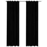 Cortinas opacas efecto lino con ganchos 2 piezas Negro 140×225 cm