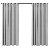 Cortinas opacas efecto lino con ganchos 2 piezas Gris 140×175 cm