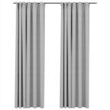 Cortinas opacas efecto lino con ganchos 2 piezas Gris 140×245 cm