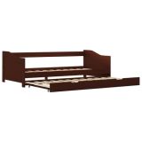 Sofá cama extraíble estructura madera de pino marrón oscuro 90×200 cm