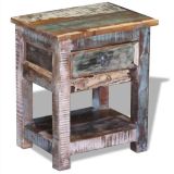 Mesa auxiliar con 1 cajón de madera maciza reciclada 43x33x51 cm