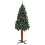 Árbol de Navidad delgado con madera auténtica y conos Verde 180 cm PVC