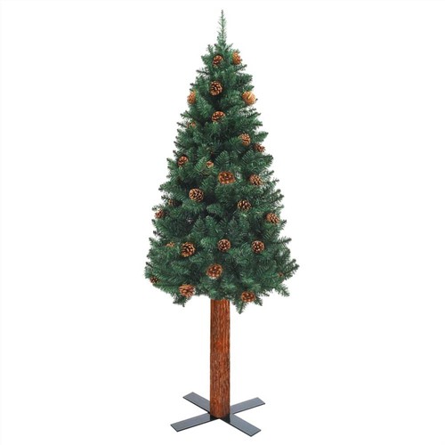 Slim-Christmas-Tree-with-Real-Wood-and-Cones-Green-180-cm-PVC-447205-1._w500_