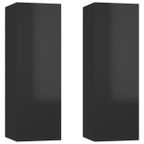 Armarios de TV 2 pzs de aglomerado negro de alto brillo 30,5x30x90 cm