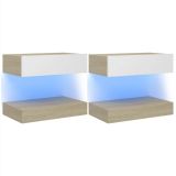 Mueble TV con luces LED 2 piezas Blanco y Roble Sonoma 60×35 cm