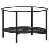 Mesa de té de mármol negro y negro de 70 cm de vidrio templado