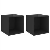 Armarios de pared 2 uds.Aglomerado de alto brillo negro 37x37x37 cm