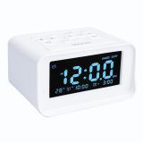 GREEN TIME K1 Pro Radio despertador, pantalla LCD de temperatura, reloj digital electrónico con puerto de carga USB – Blanco